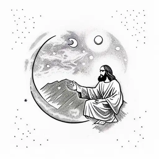 Jesus Praying Under The Moon And Stars At Night In The Forest