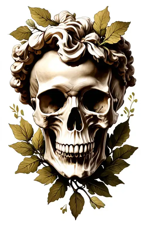 Roman Skull Wearing Laurel Leaves On Side
