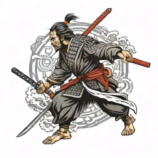 Japanese Samurai Wielding A Katana With A Red Ominous Arua On The Blade