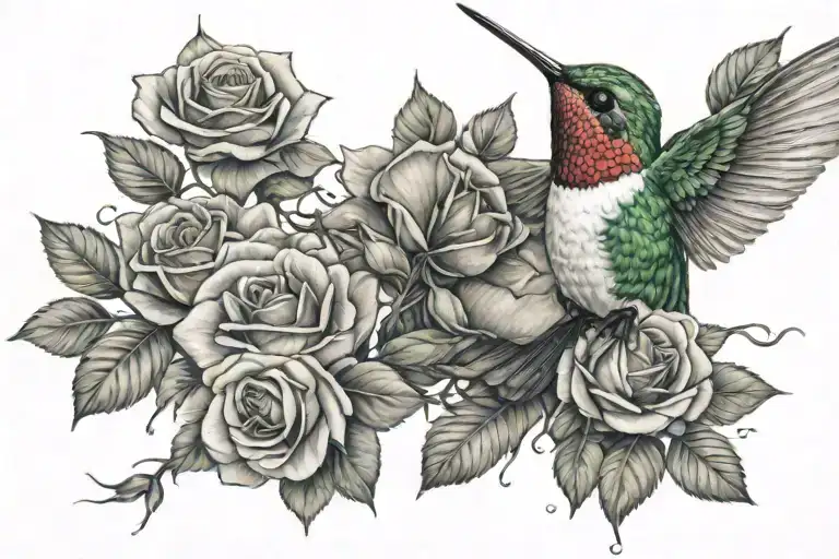 Hummingbird And Roses