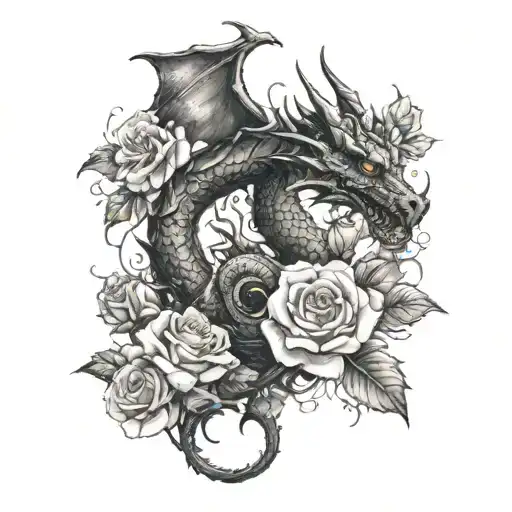 Dragon And Roses Dark Forest