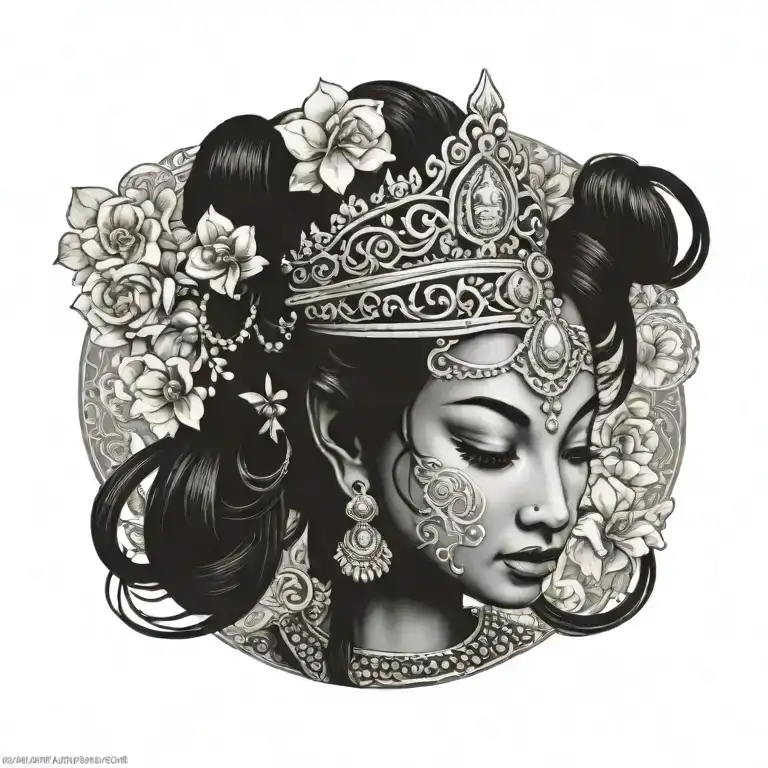 Cambodian Apsara Crown With Sak Yant And Apsara Jewelry