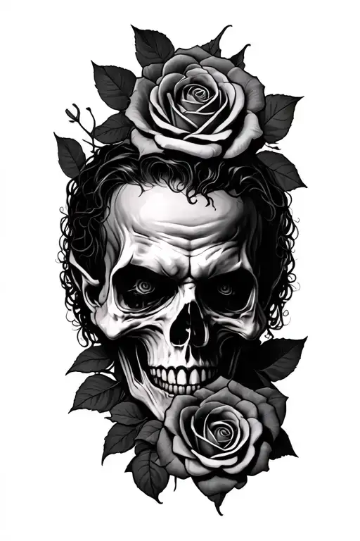 Black And Grey Vampire With Roses And Skulls Surrounded
