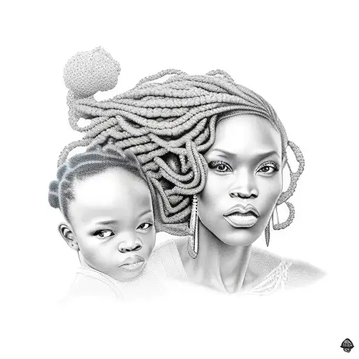 Afro Mom And Daughter Linework