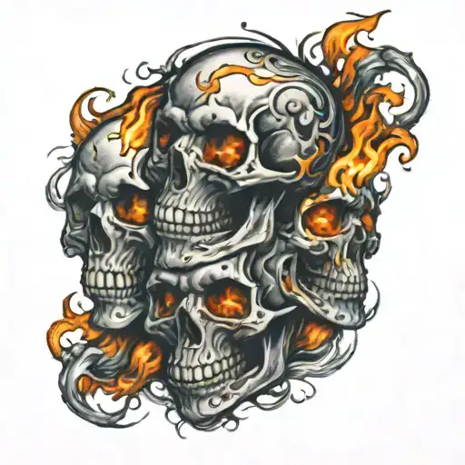 Skulls With Fire And Water