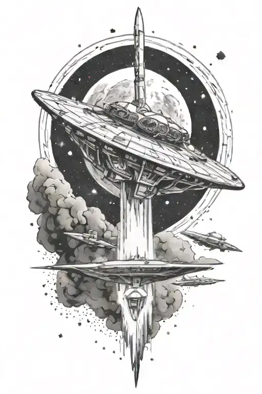 Spaceship Flying Through A Galaxy