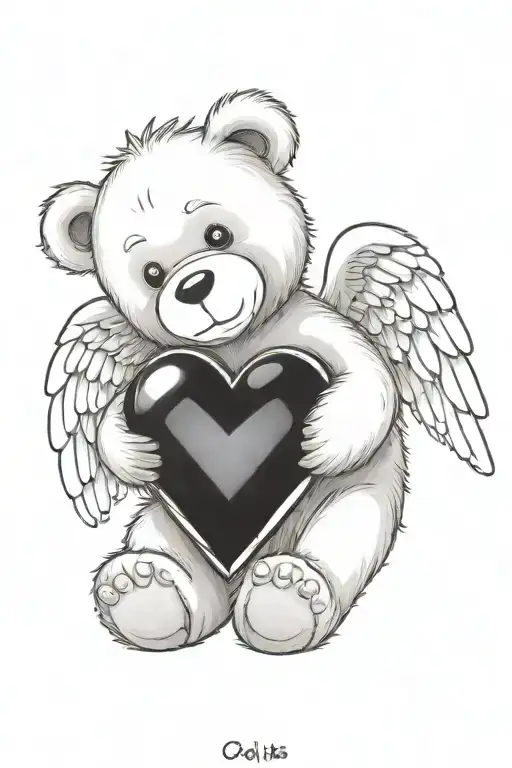 Simple Design Of A Teddy Bear With Angel Wings And A Heart Shaped Gem