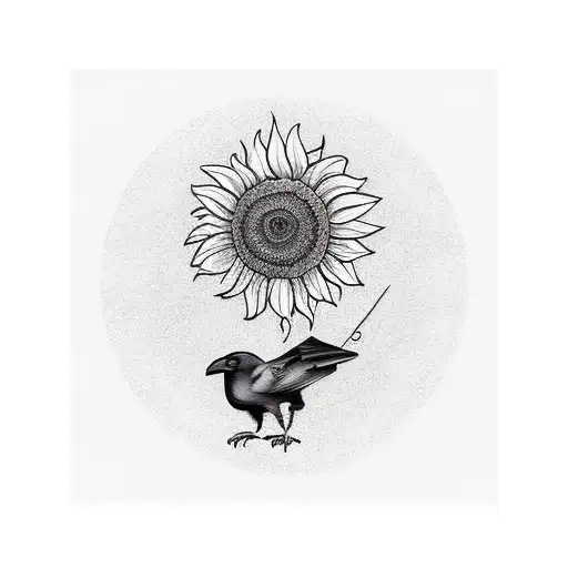 A Crow Carrying A Sunflower In Its Beak