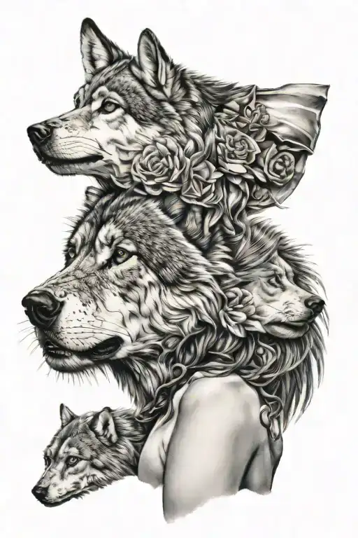 Wolf And Woman's Head