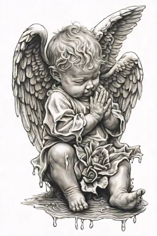 Baby Angel Praying With Tears Dripping