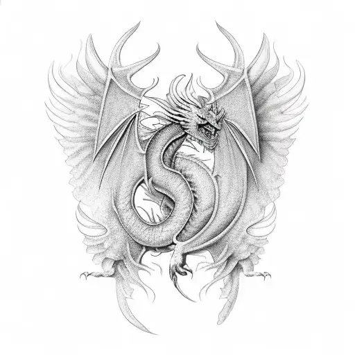 Dragon Dacing Forward With Wings Forming The Letter M