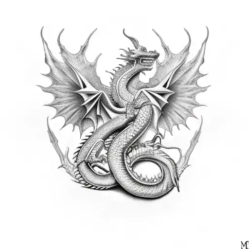 Dragon Facing Forward With Wings Forming The Letter M