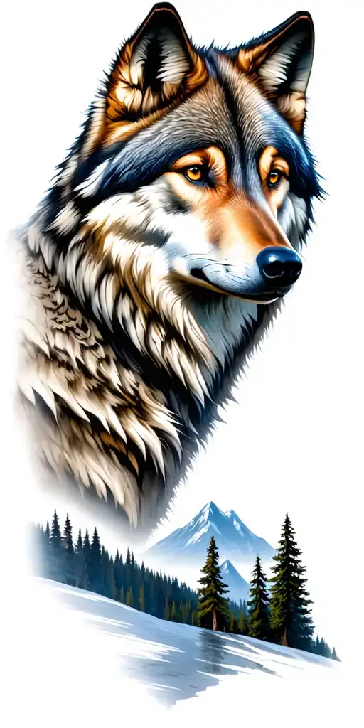 Wolf And Mountains And Trees