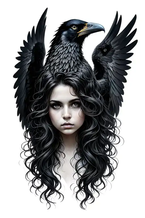 Raven Whos Wings Morph Into Womans Hair Tangled Together