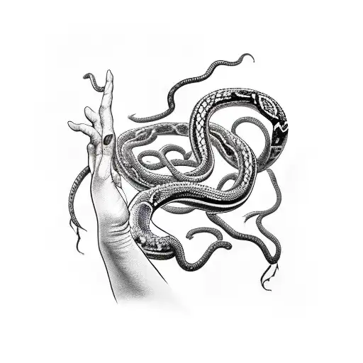 Medusa Hand With Snakes