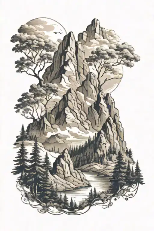 Mountains Trees Background Looking