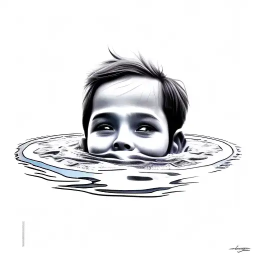A Little Boy With Cracks On His Face Drowning A Puddle Of A His Own Tears