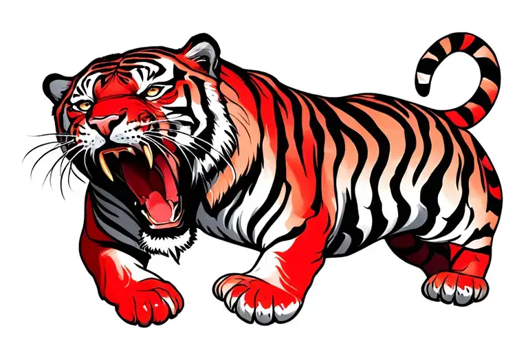 Black And Red Twin Tiger Roaring
