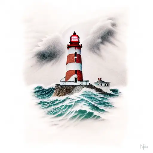 Lighthouse Near Ocean During A Storm