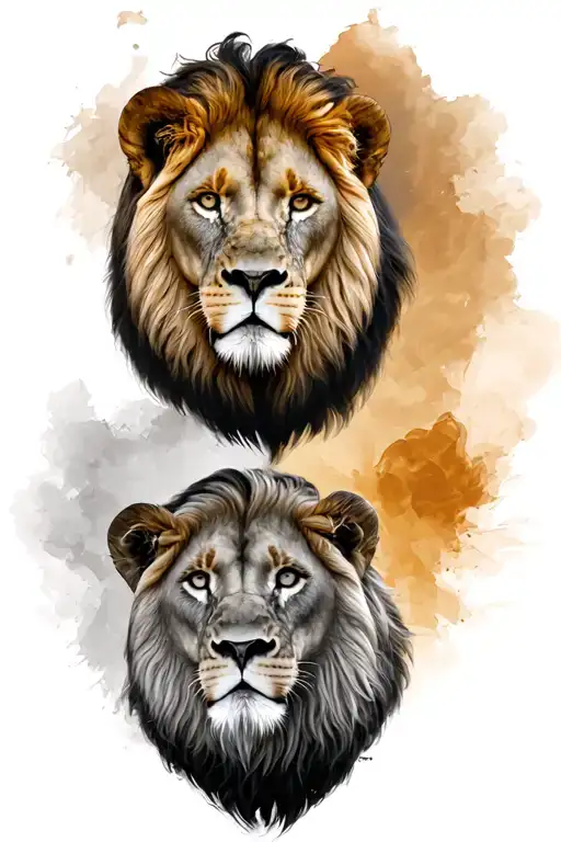 2 Lion Heads And Lioness Head