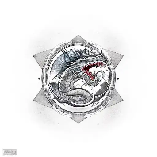 Ouroboros Dragon In A Circle Eatting Its Own Tail With The Scales In The Shape Of A Mountain Range