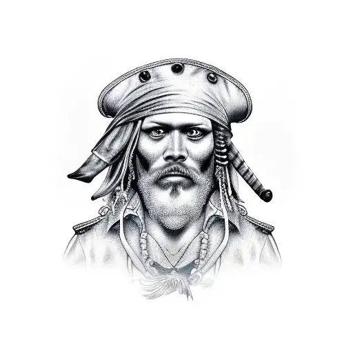 Grizzled Pirate Captain With Hat And Parrot