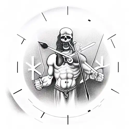 Hercules Holding A Clock With The Grim Reaper Above The Clock