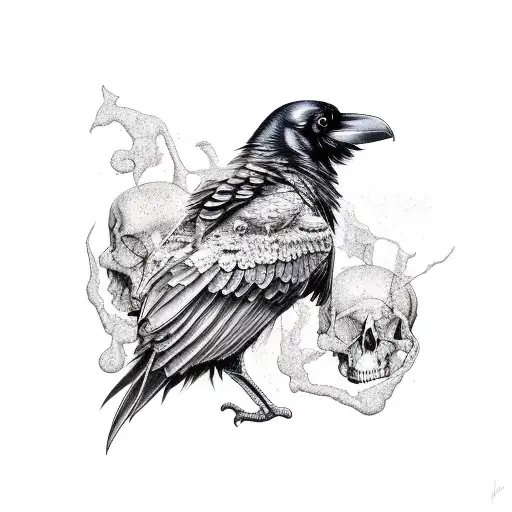 Raven With Skulls
