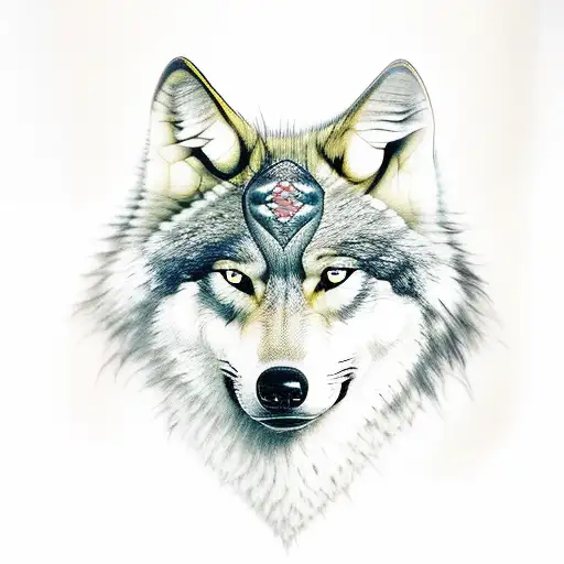 Wolf Head With Half Chickasaw War Paint And Half Blackfoot War Paint