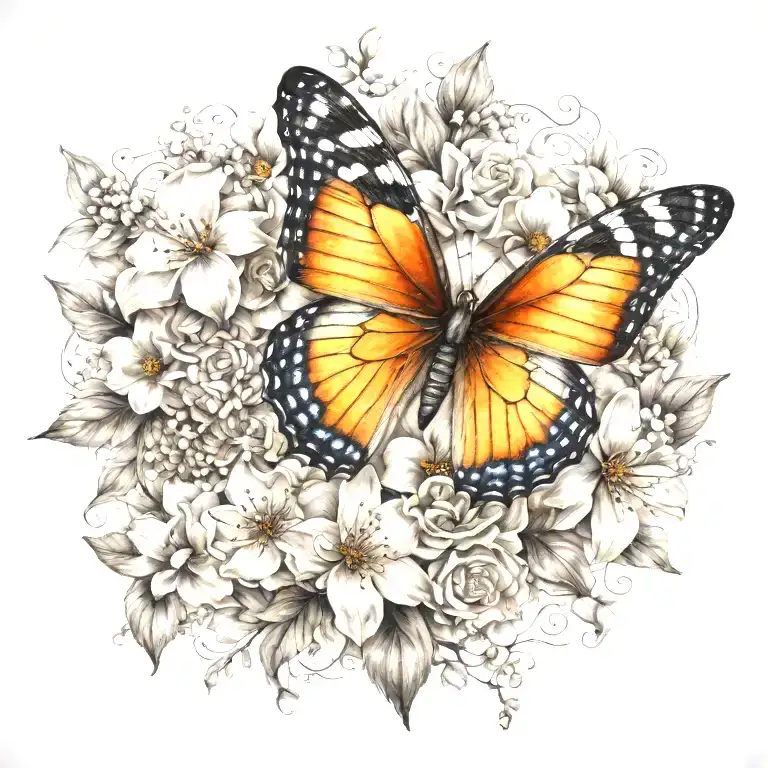 Butterfly And Flowers