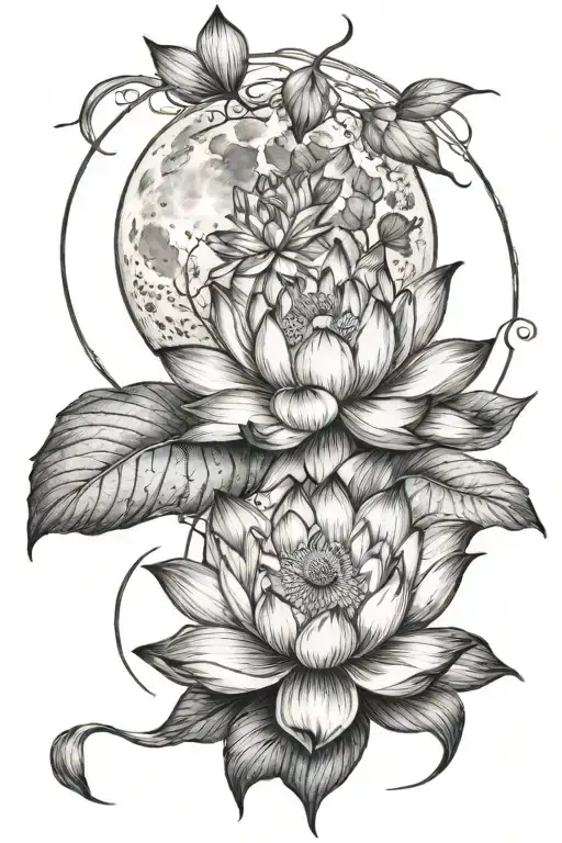 Moon And Lotus Flower