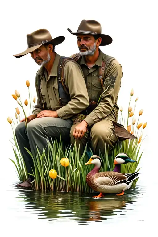 Ducking Hunting Scene With Me And My Dad Sitting In The Tulies
