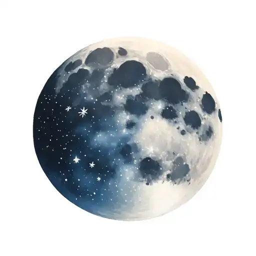 Star Night Sky With 19 Stars And The Moon