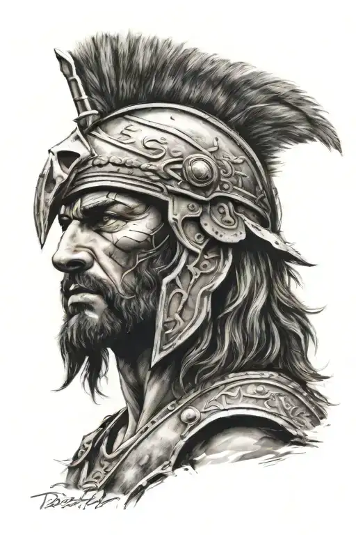 Spartan Warrior And Lion Head