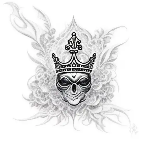 Black Crow With Crown And Fleur De Lis