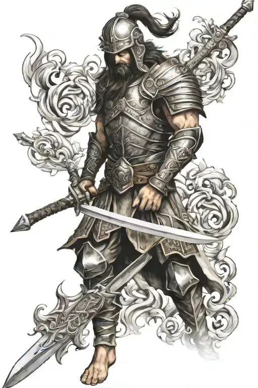 Sword Warrior Holding And Sea