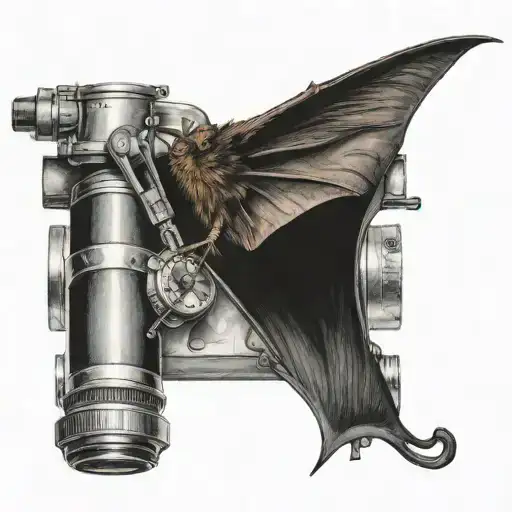 Bat Hanging Up Side Down With Microscope