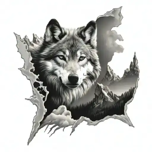 Wolf And Mountains