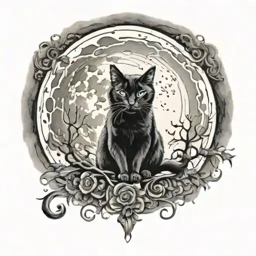 Full Moon With A Black Cat Inside Surrounded
