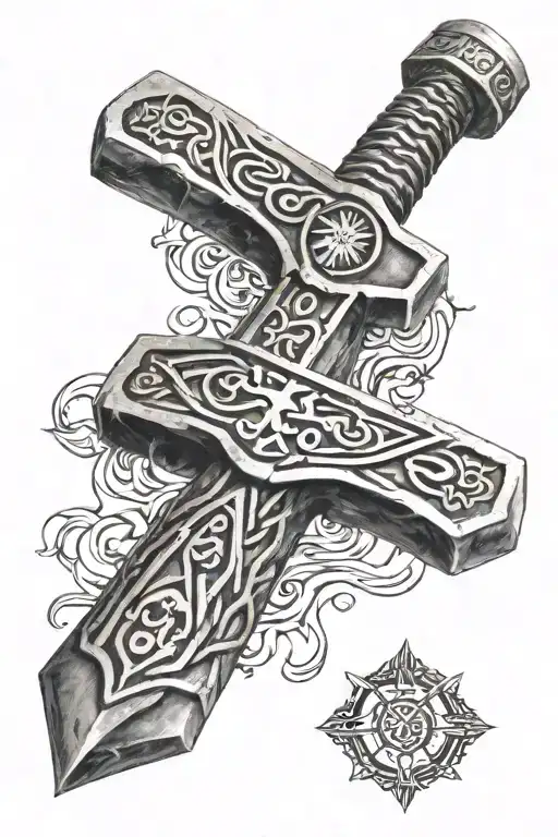 Mjolnir Hammer With Nordic Symbols Incorporated