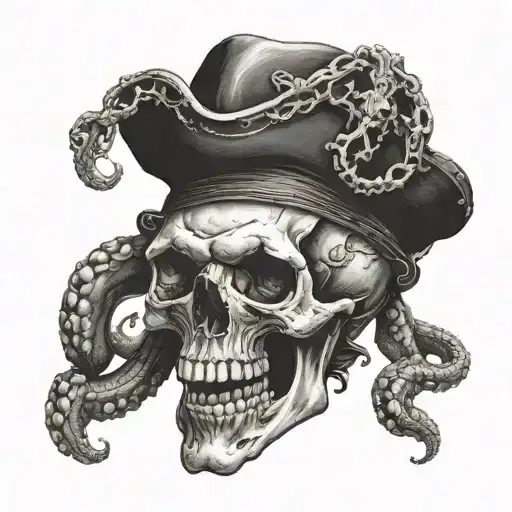 Skull In Pirate Style With Tentacles
