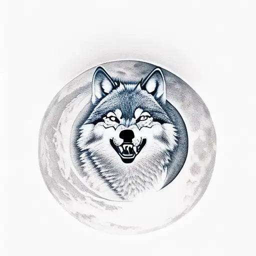 A Realistic Portrait Of A Wolf Howling At A Moon Made Of Musical Notes