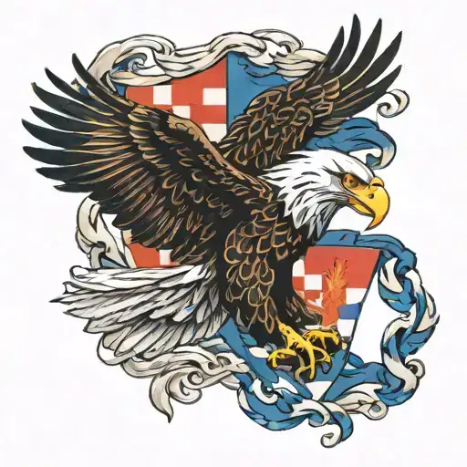 Eagle Flying Around Croatian Flag Intertwined