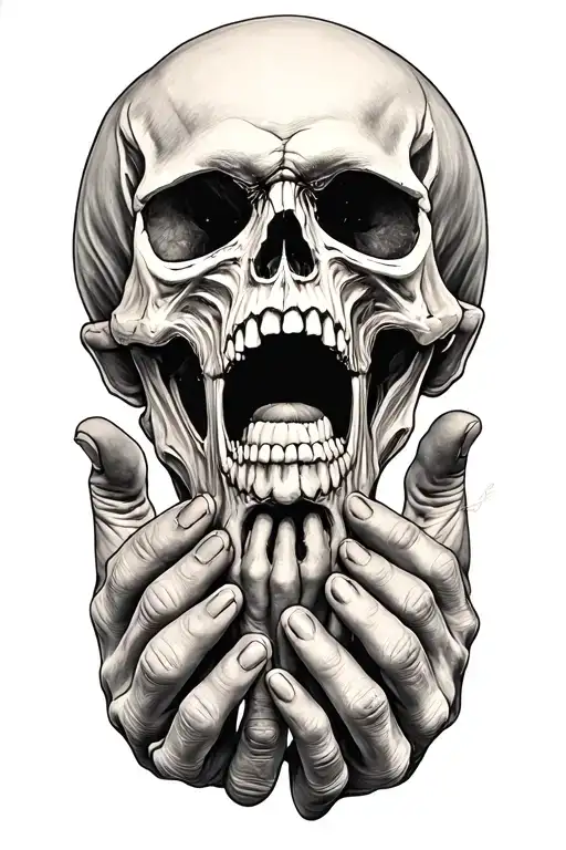 Hands Reach Out From Screaming Skull