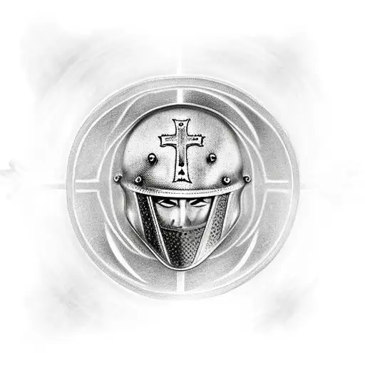 Medieval Shiel Surrounding A Cross With A Roman Helmet