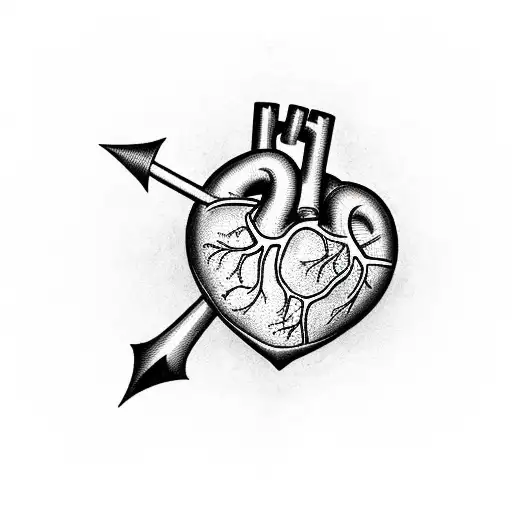 Anatomically Correct Heart With An Arrow Shot Through It