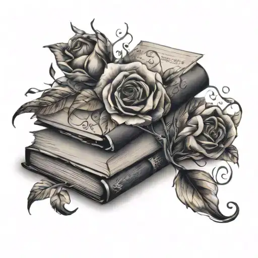 A Tattoo Design Featuring A Book With Floral Patterns Intertwined In The Pages