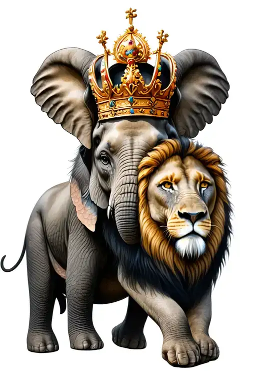 Elephant & Lion Wearing A Crown