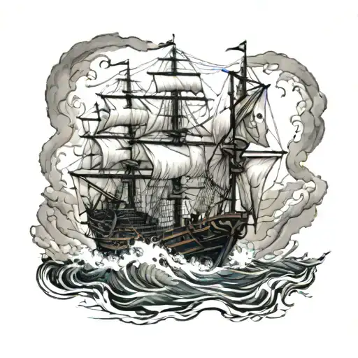 Pirate Ship Sailing Through Stormy