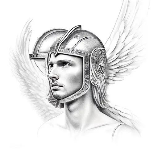Angel With Roman Helmet